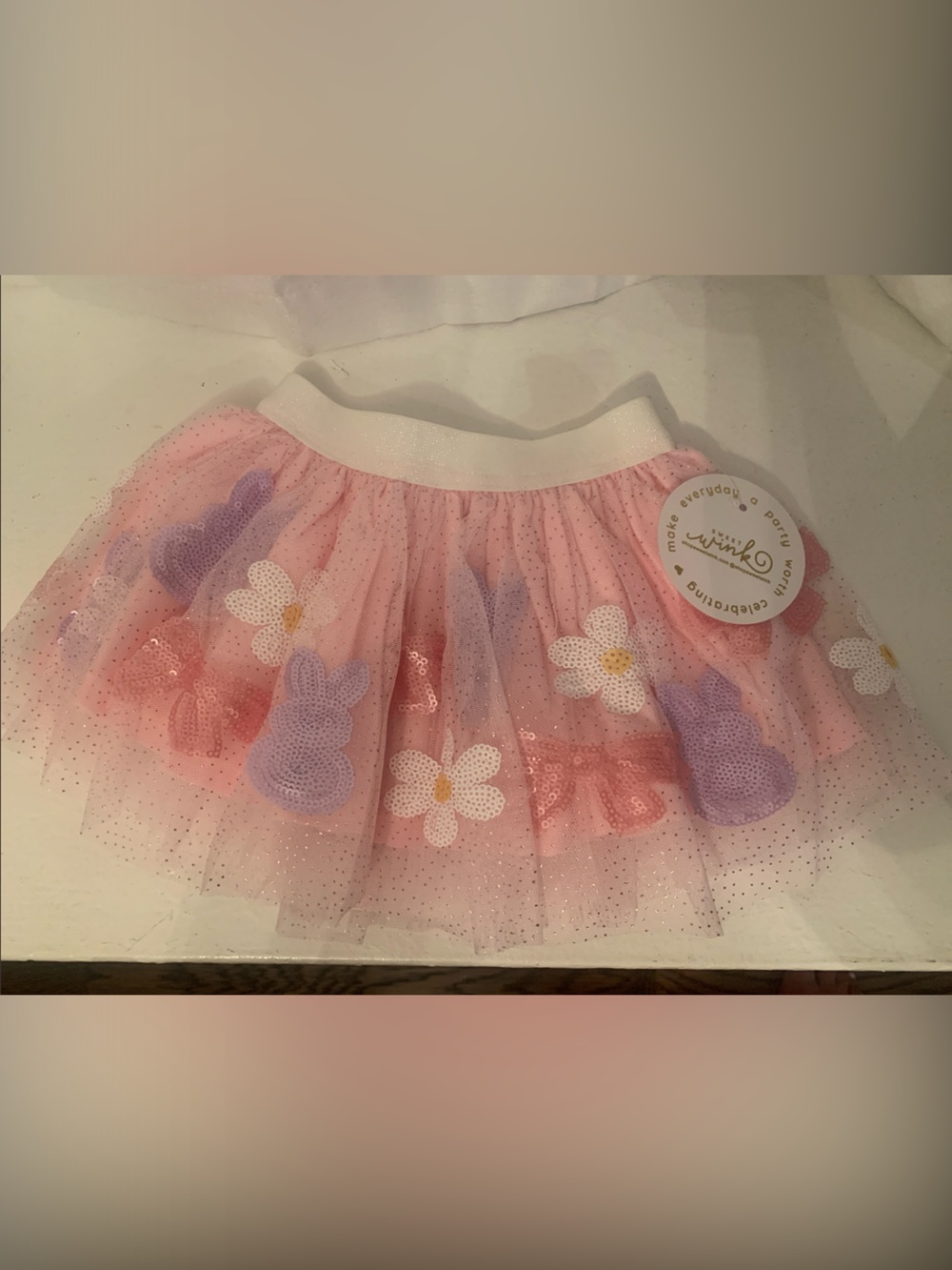 🆕 - 0-12 Moths  Pink Floral & Bunny Tulle Skirt by Sweet Wink